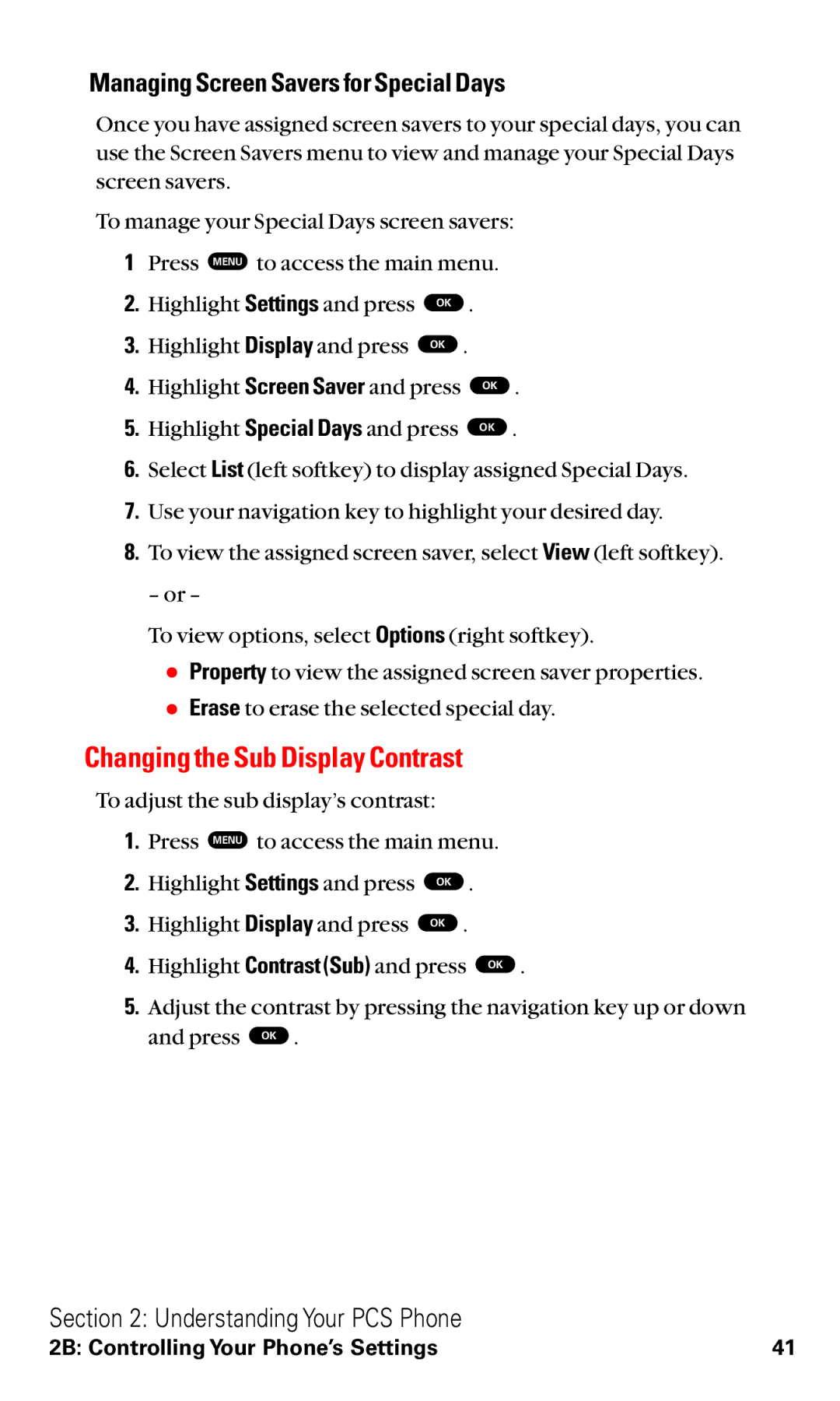 Toshiba VM4050 manual Changing the Sub Display Contrast, Managing Screen Savers for Special Days 