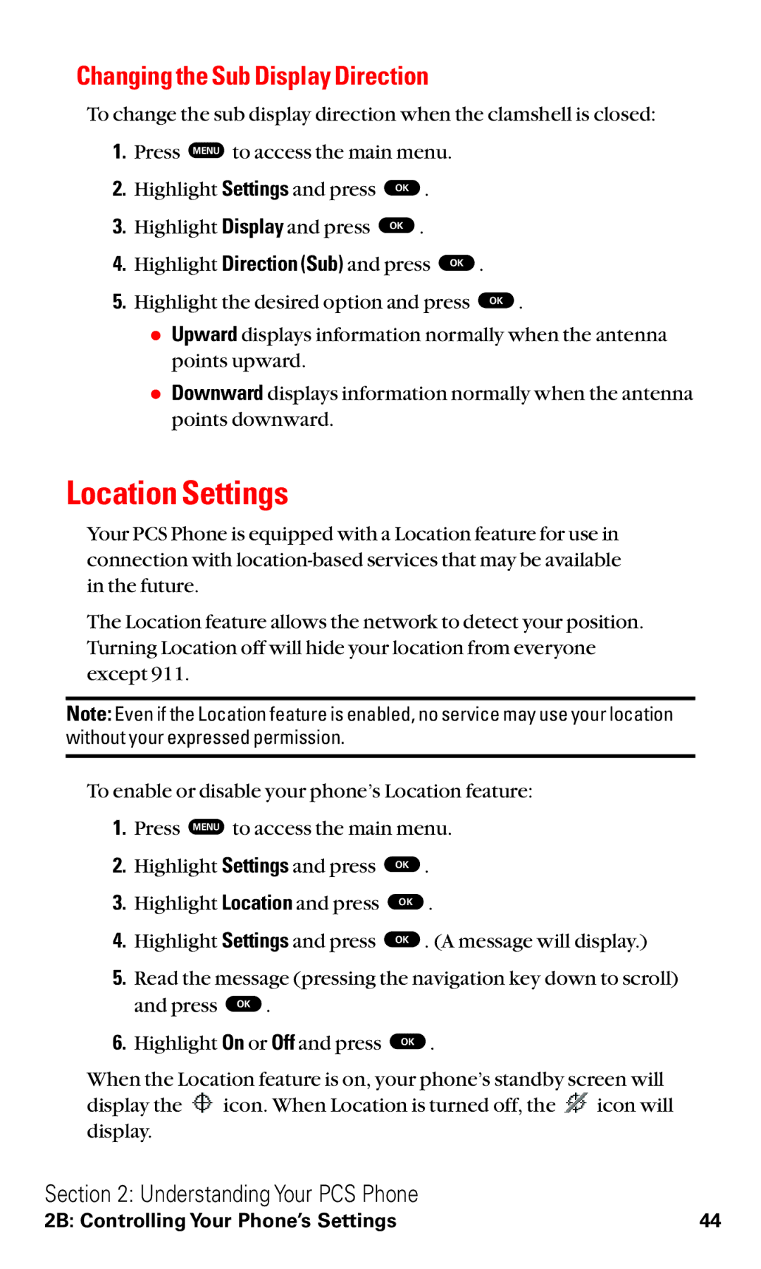 Toshiba VM4050 manual Location Settings, Changing the Sub Display Direction 