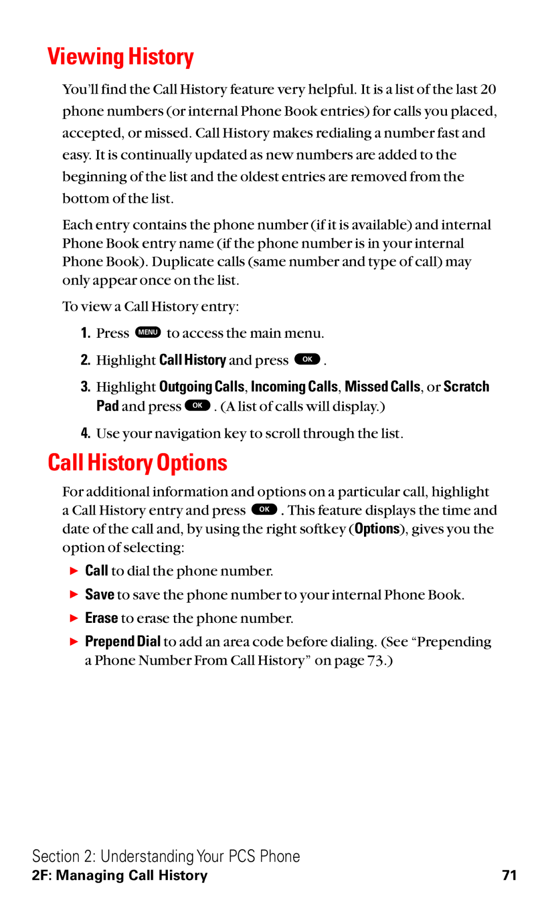 Toshiba VM4050 manual Viewing History, Call History Options 