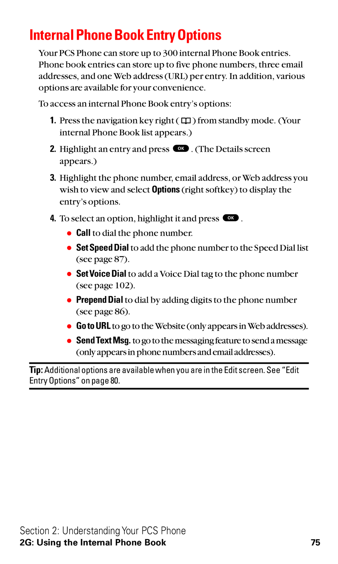 Toshiba VM4050 manual Internal Phone Book Entry Options 