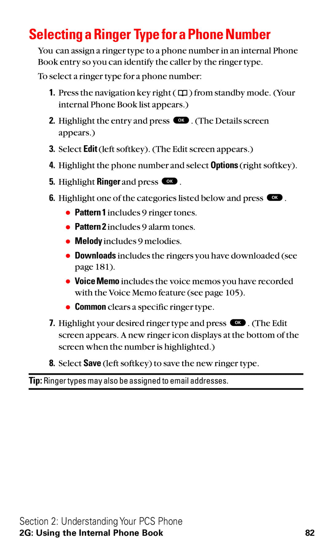 Toshiba VM4050 manual Selecting a Ringer Type for a Phone Number 