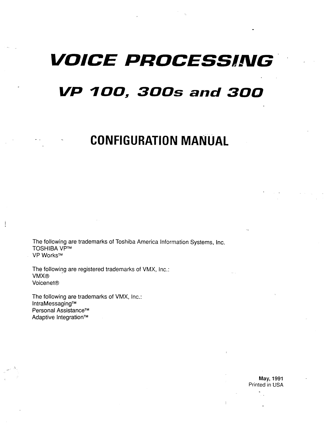 Toshiba VP 300S manual 