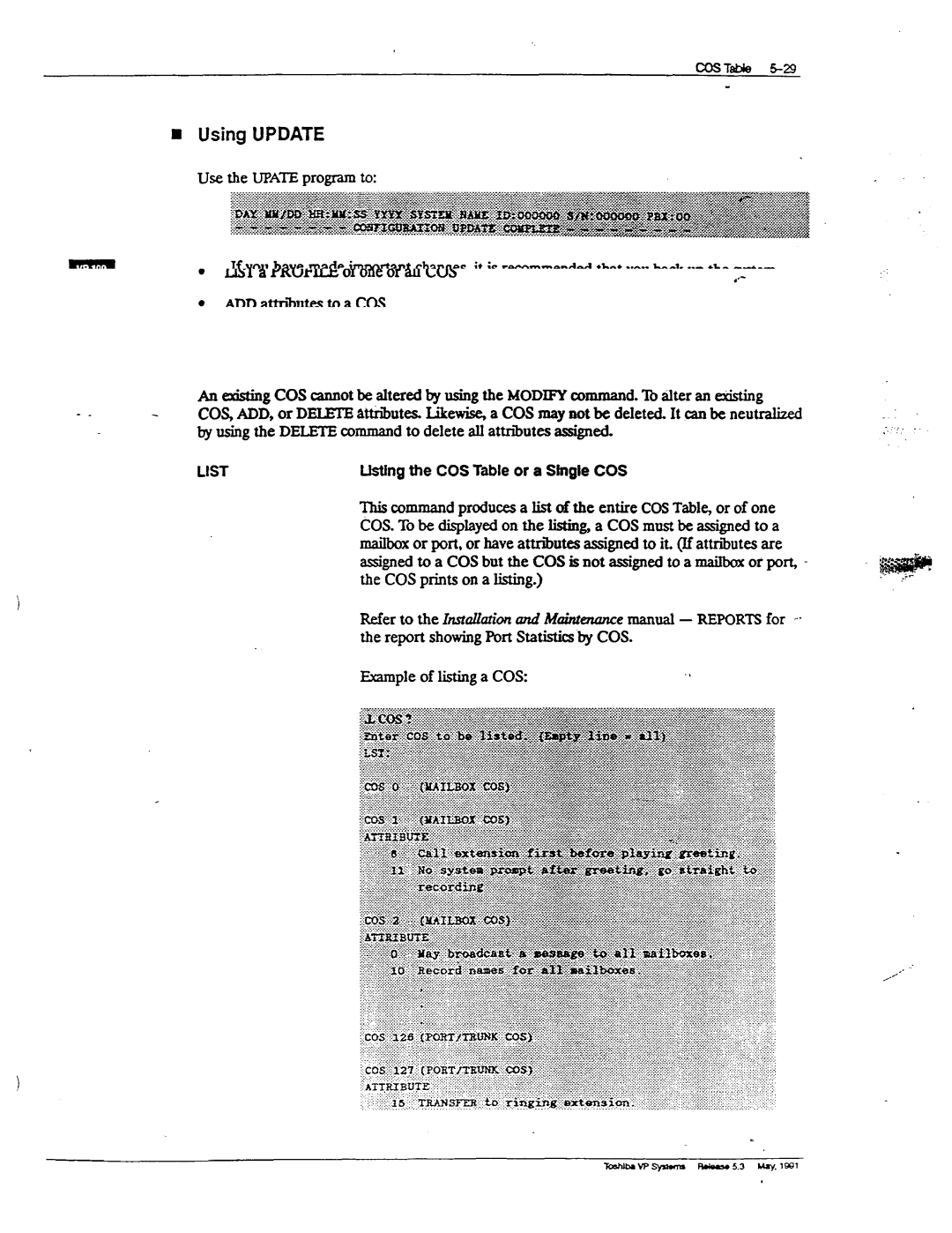 Toshiba VP 300S manual Usethe Upax programto LBToneorallCOS, Using Update 