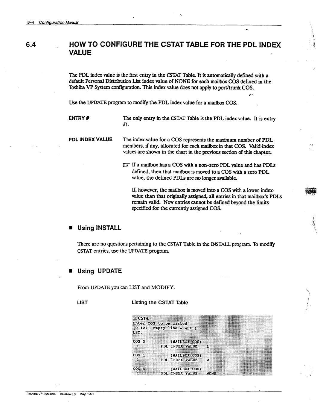 Toshiba VP 300S manual Using Install, Using Update, From Update you can LET and Modify 