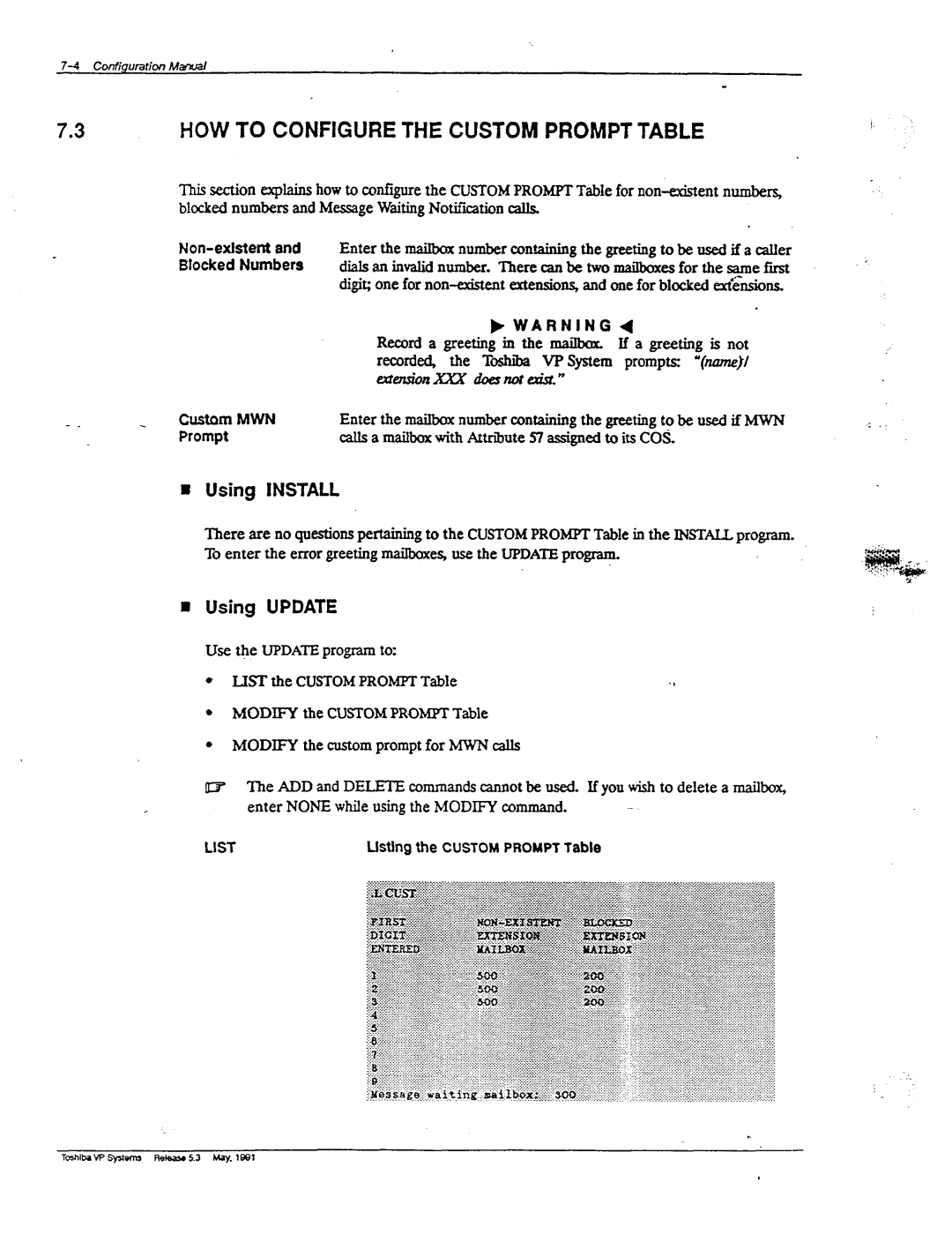 Toshiba VP 300S manual 3HOW to Configure the Custom Prompt Table, Attribute 57 assigned to its CO, Usting 