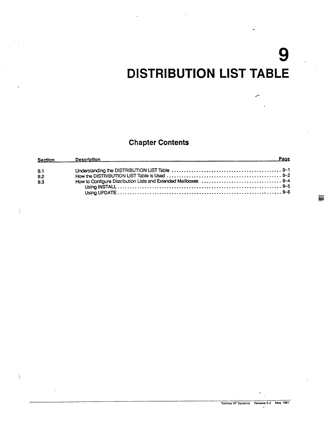 Toshiba VP 300S manual Distribution List Table 