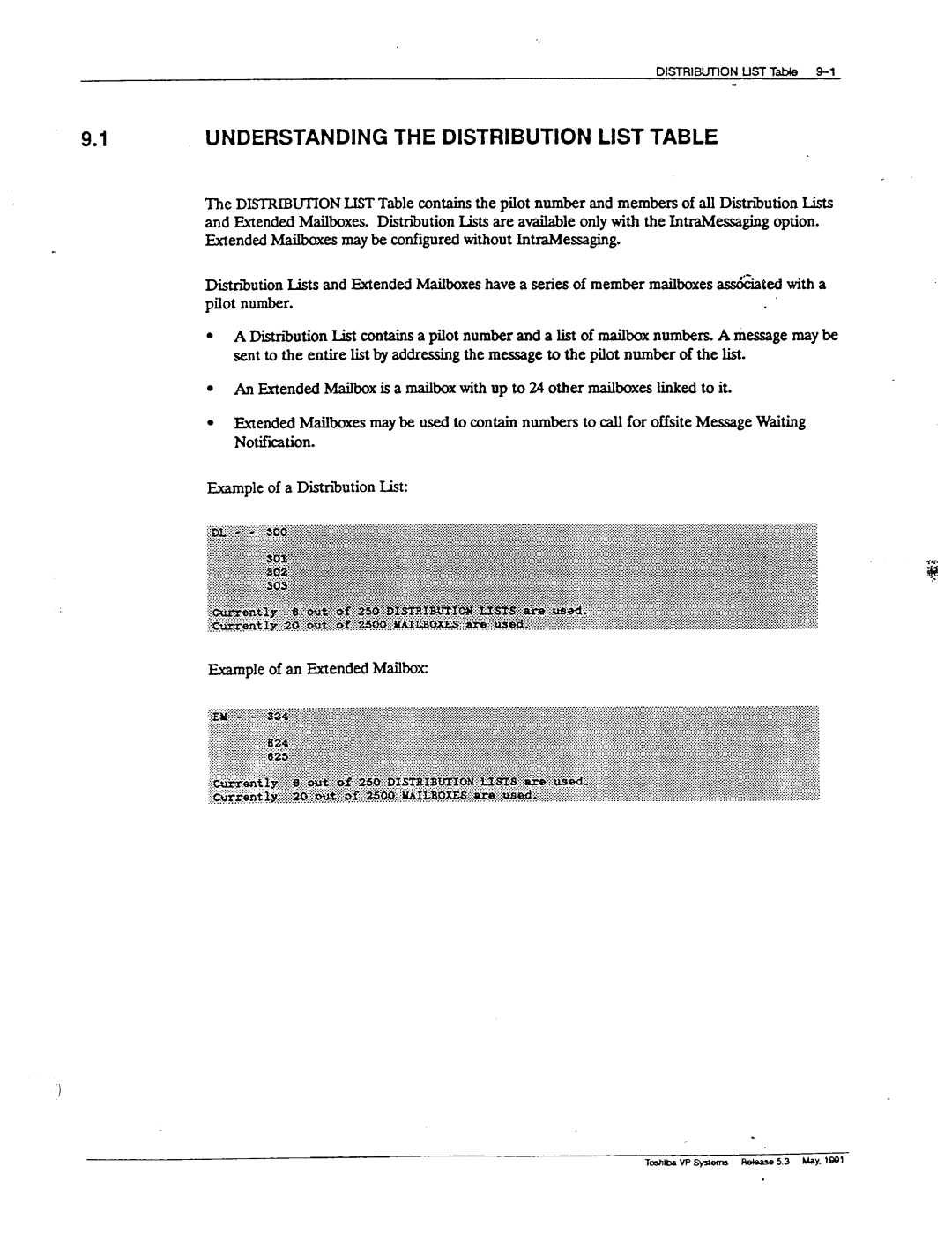 Toshiba VP 300S manual Understanding the Distribution List Table 