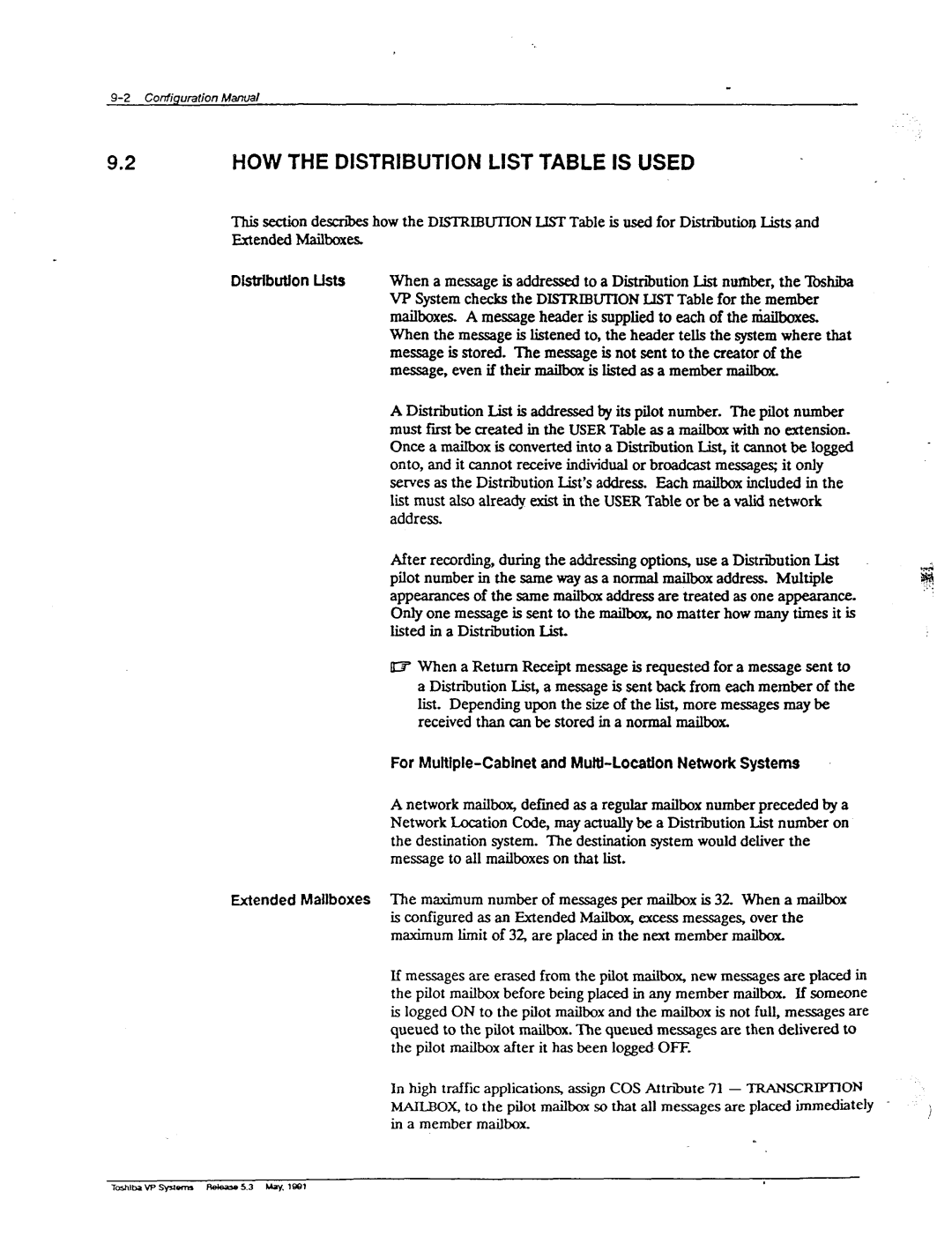 Toshiba VP 300S manual 2HOW the Distribution List Table is Used, Pilot, Same way as a normal mailbox address. Multiple 