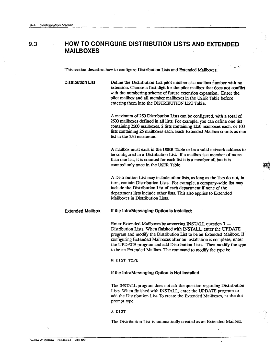 Toshiba VP 300 3HOW to Configure Distribution Lists and Extended Mailboxes, De&bes, With no, Number As a mailbox &mber 