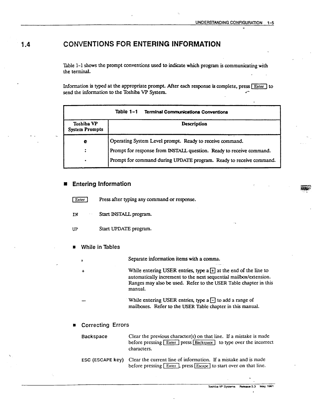 Toshiba VP 300S manual 4CONVENTIONS for Entering Information, Correcting Errors 