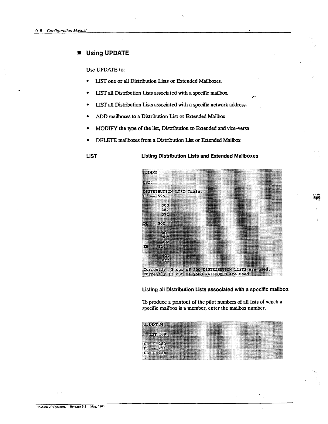 Toshiba VP 300S manual Lists Associatedwithaspecifiimaibox, Usthg Distribution Lists and Extended Mallboxes 