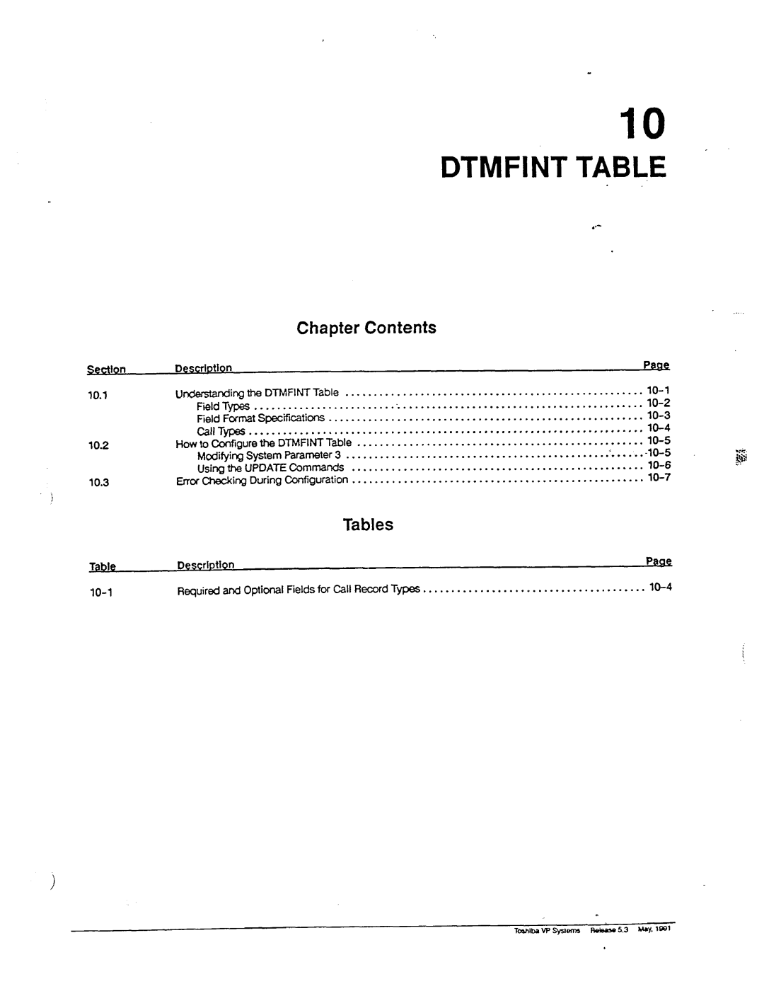 Toshiba VP 300S manual Dtmfint Table 