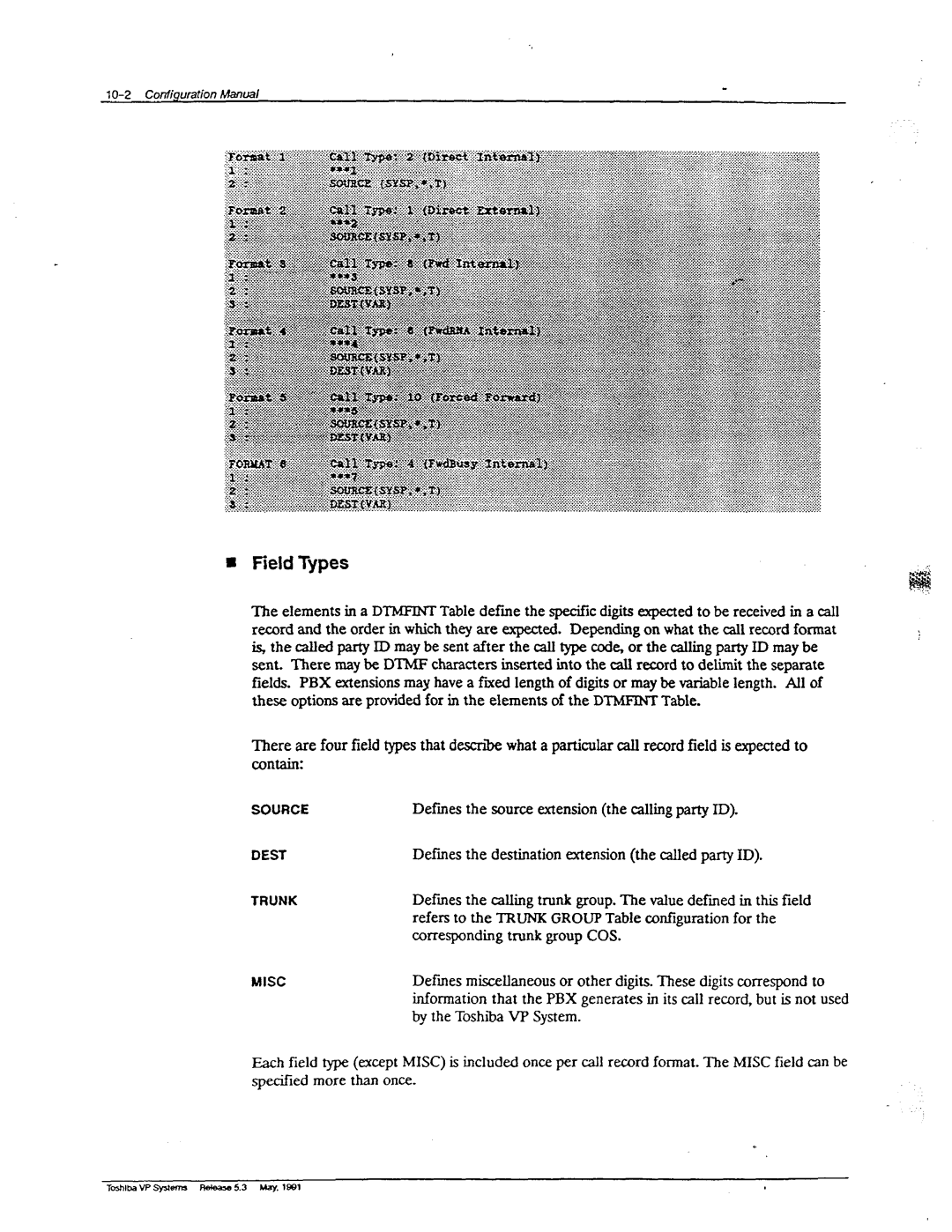 Toshiba VP 300S manual This field, Refers to the Trunk Group Table configuration for, Corresponding trunk group COS MlSC 