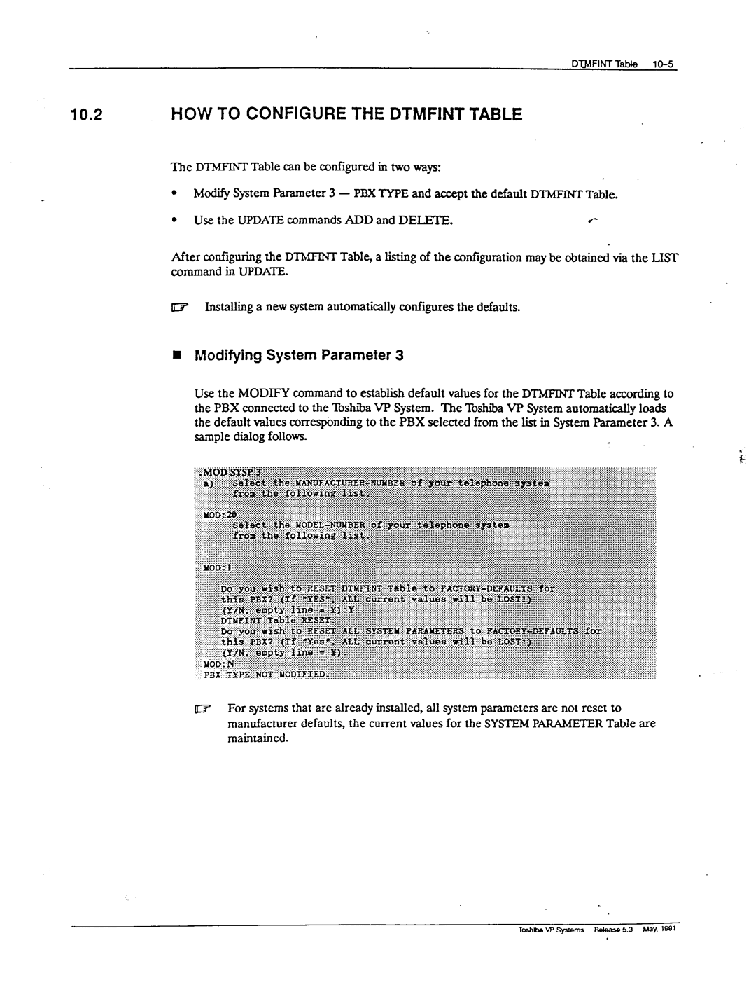 Toshiba VP 300S manual HOW to Configure the Dtmfint Table, Modifying System Parameter 