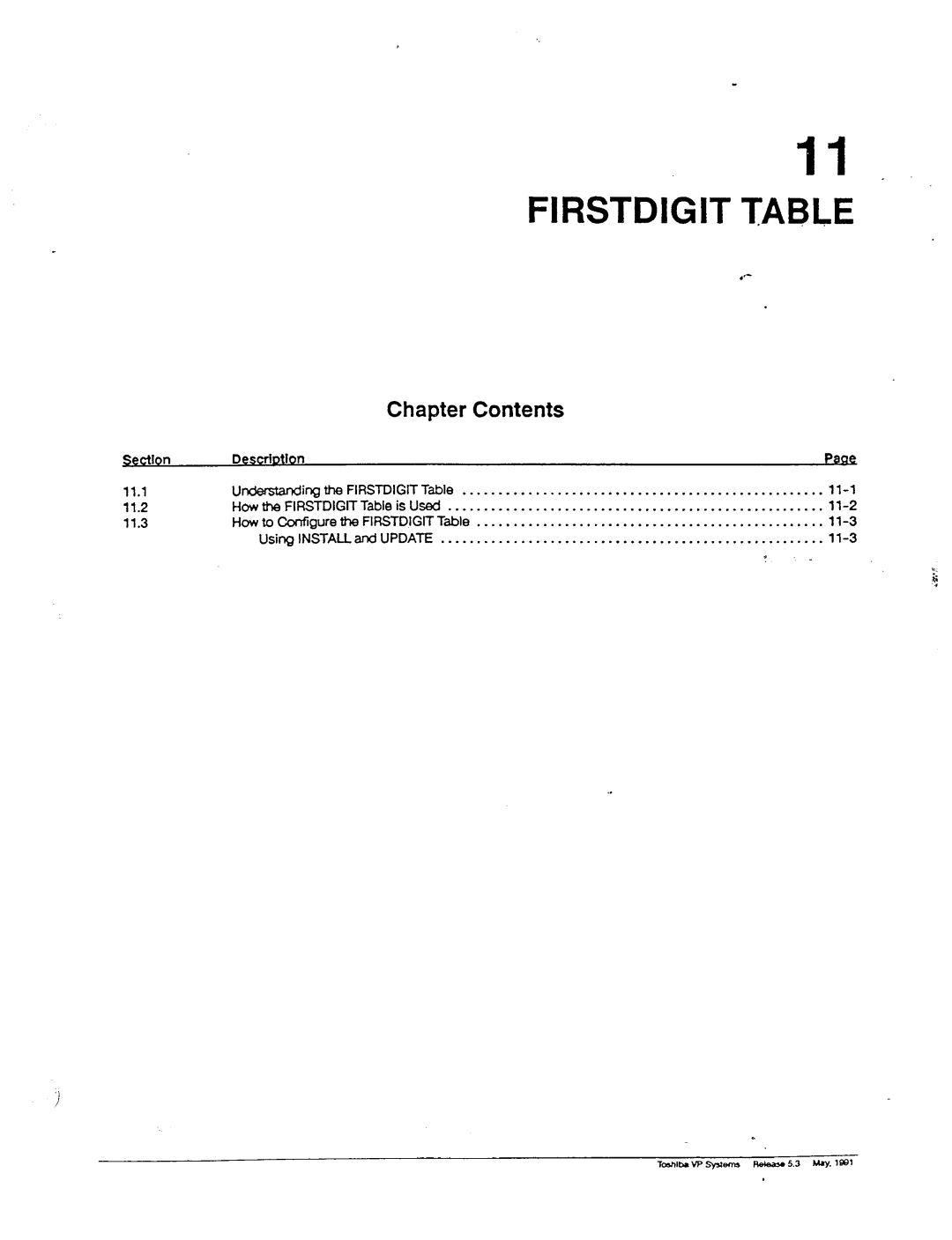 Toshiba VP 300S manual Firstdigit Table 