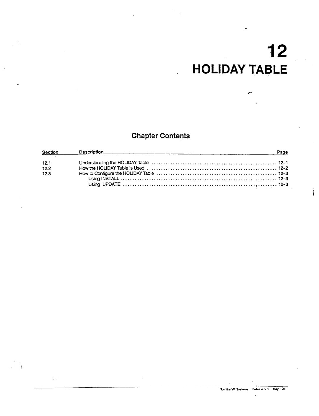 Toshiba VP 300S manual Holiday Table 