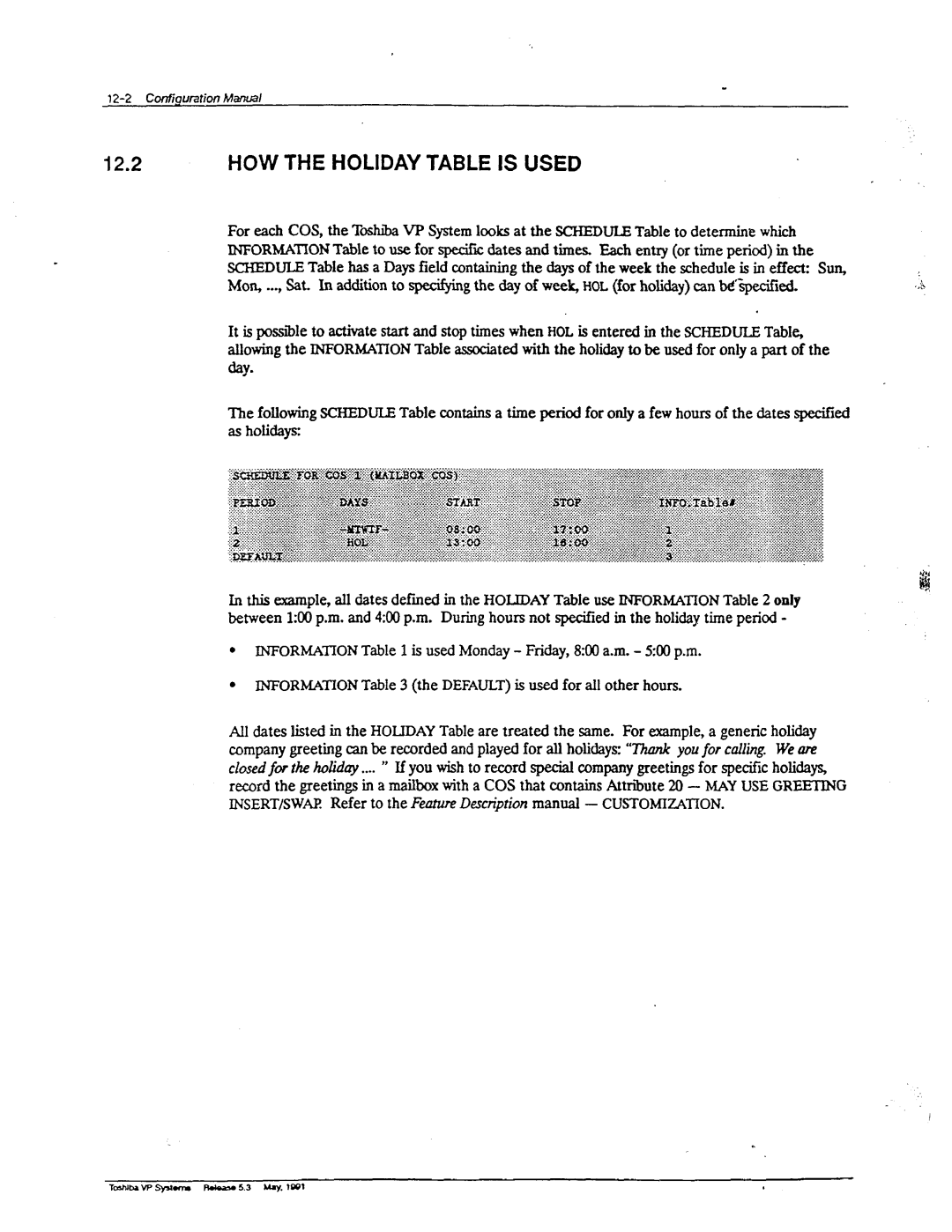 Toshiba VP 300S manual 12.2HOW the Holiday Table is Used 