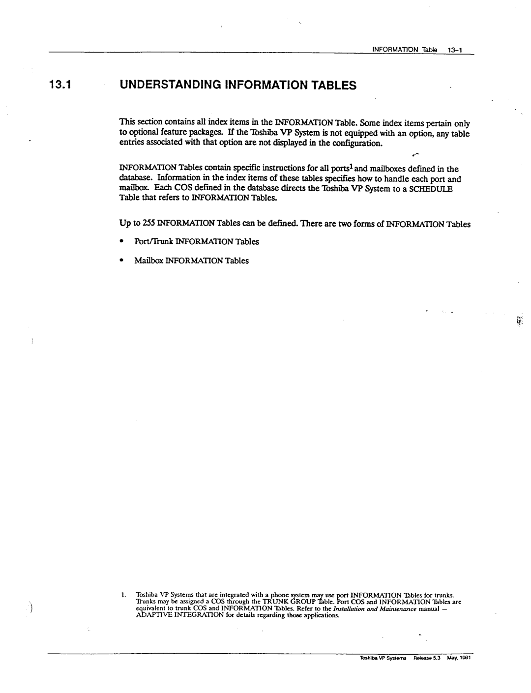 Toshiba VP 300S manual Understanding Information Tables, Trunk 