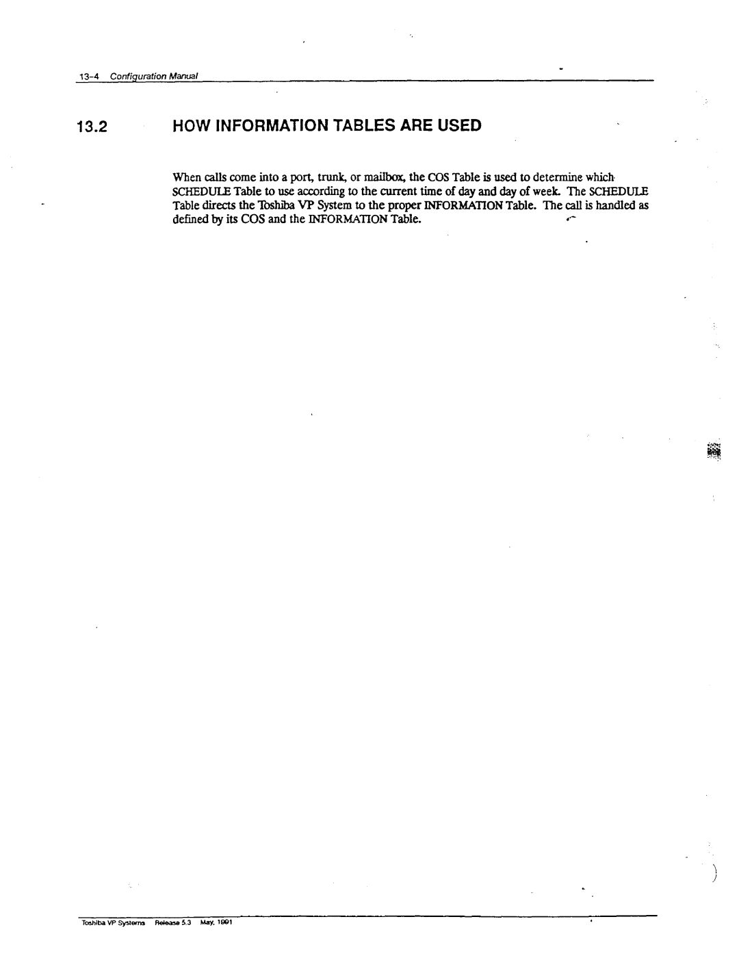 Toshiba VP 300S manual 13.2HOW Information Tables are Used, Defined by its COS and the Information Table 