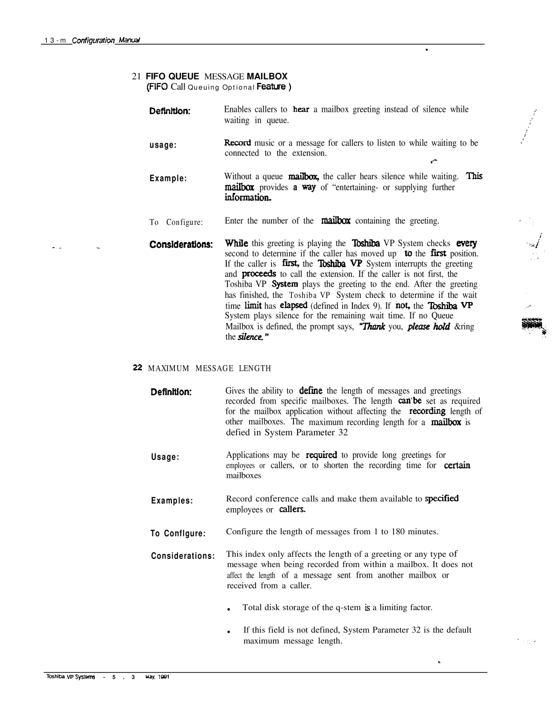 Toshiba VP 300S manual Gives the ability to define Length of messages and greetings 