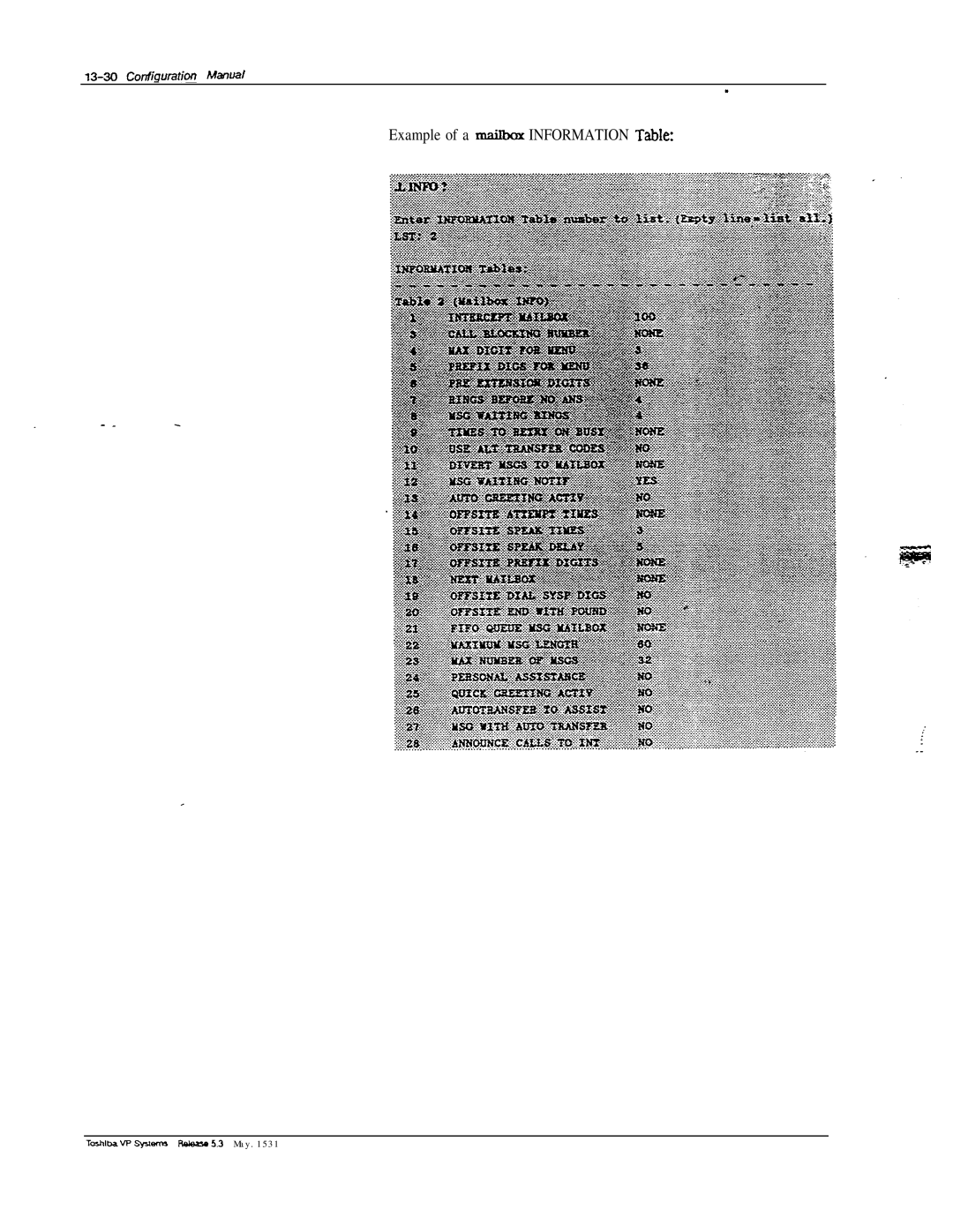 Toshiba VP 300S manual Example of a rnzdbox Information TabIe, 13-30cont7guraton Manual 