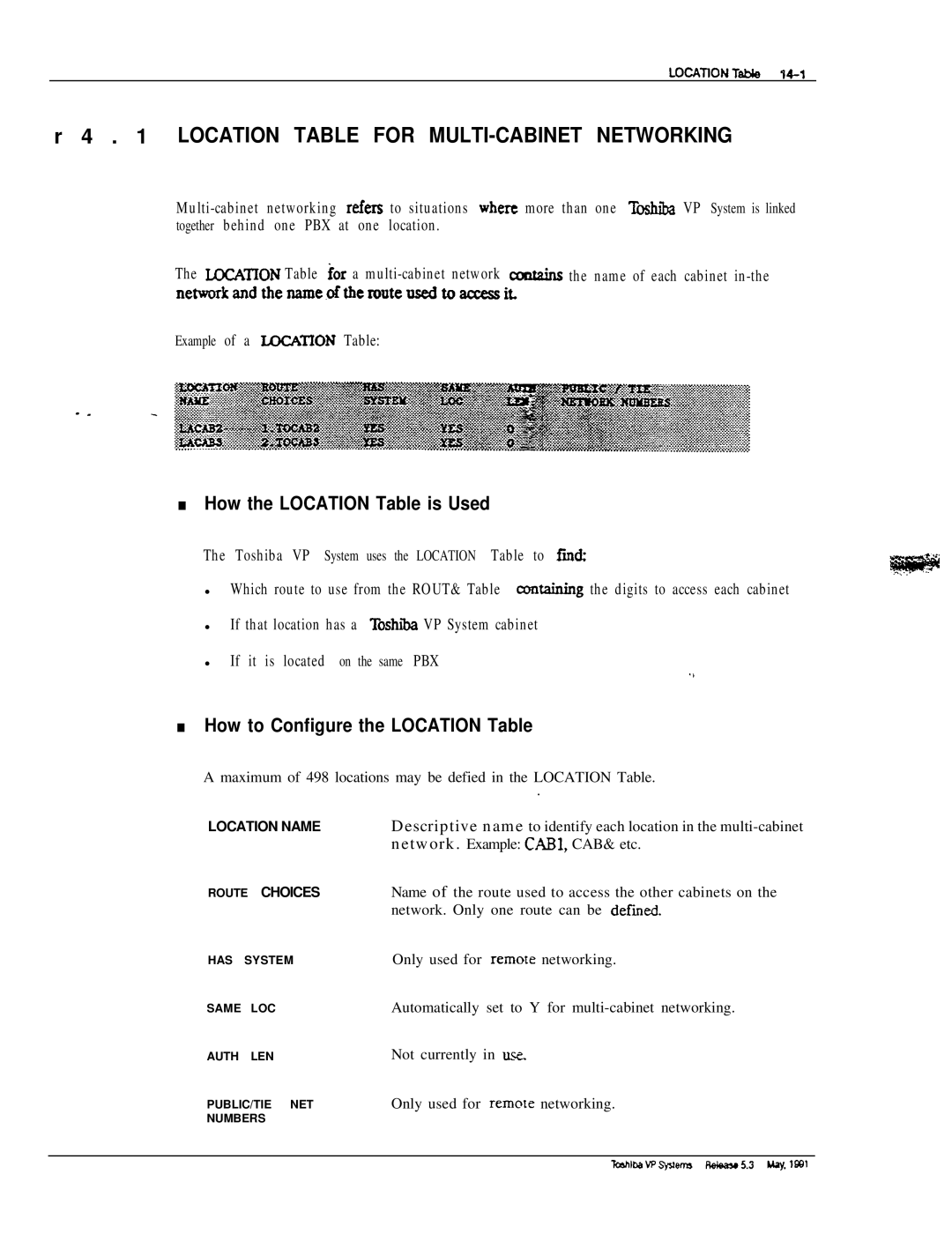 Toshiba VP 300S manual Location Table for MULTI-CABINET Networking 