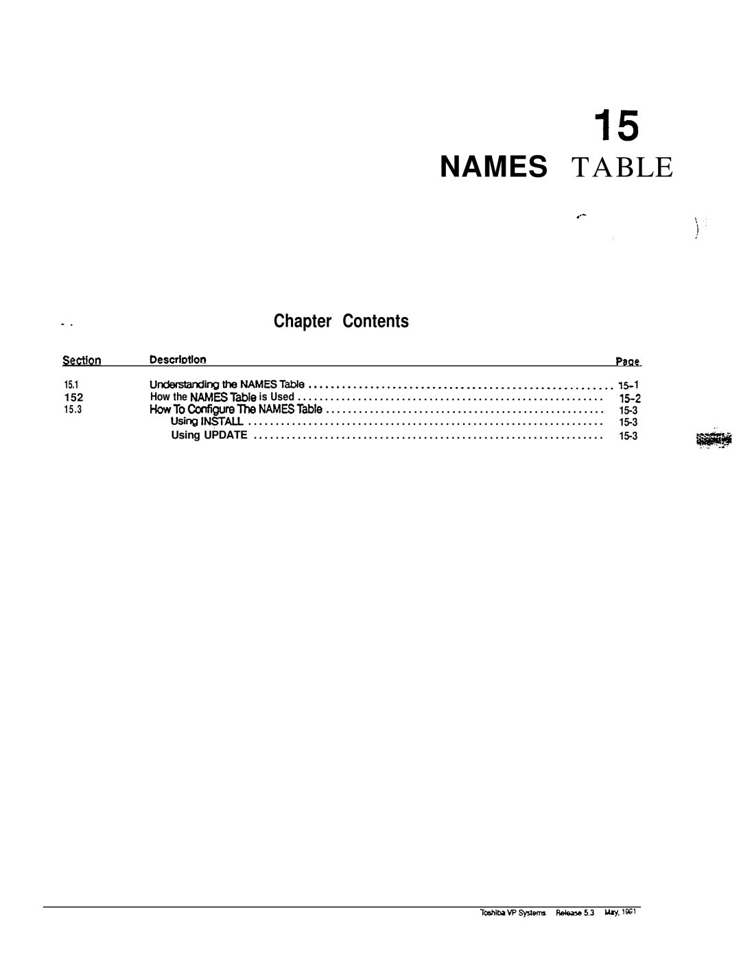 Toshiba VP 300S manual Names Table 