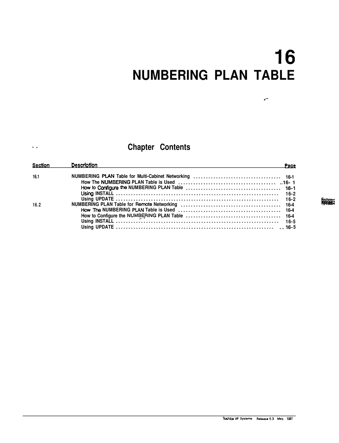 Toshiba VP 300S manual Numbering Plan Table 