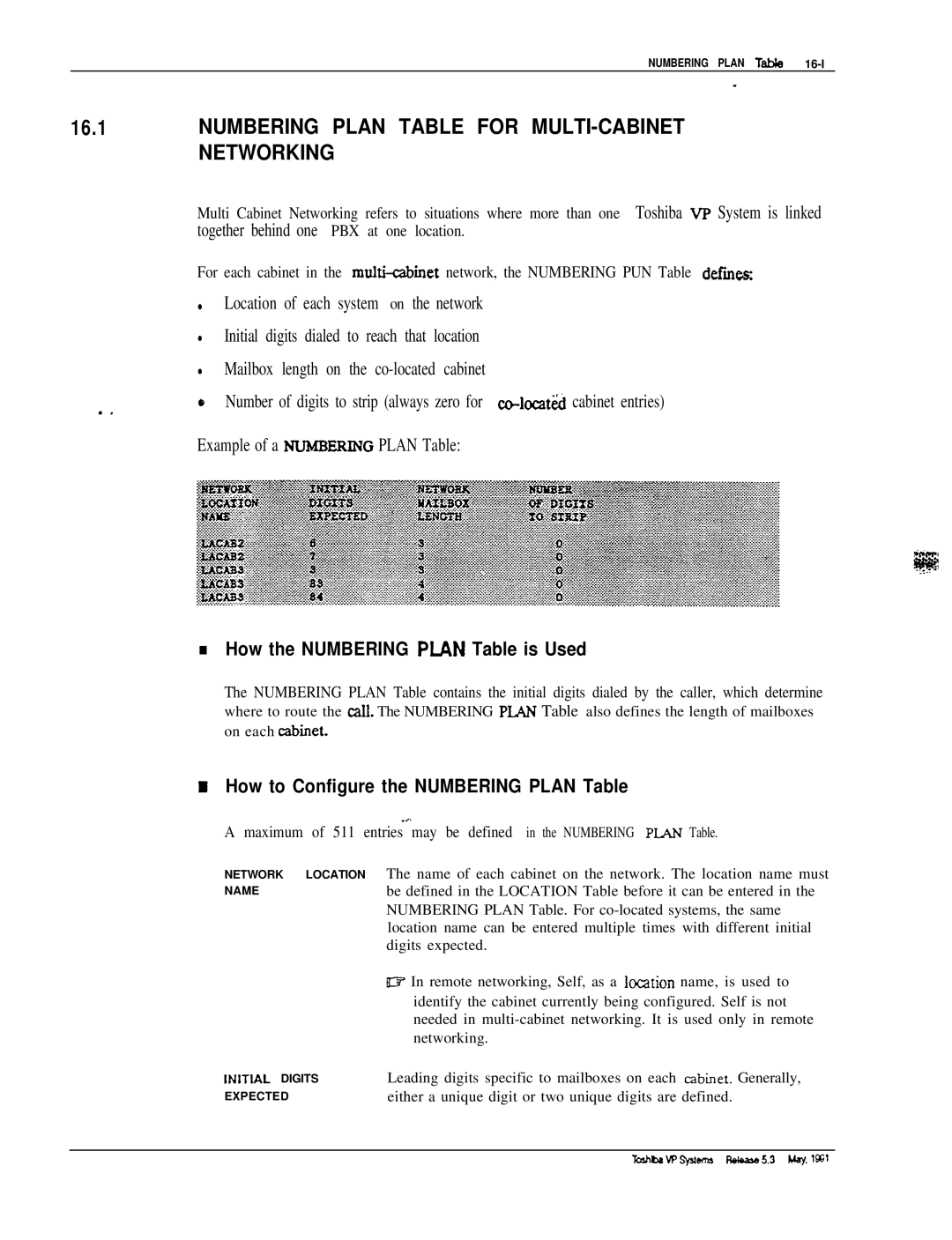 Toshiba VP 300S manual Numbering Plan Table for MULTI-CABINET Networking, How the Numbering Plan Table is Used 