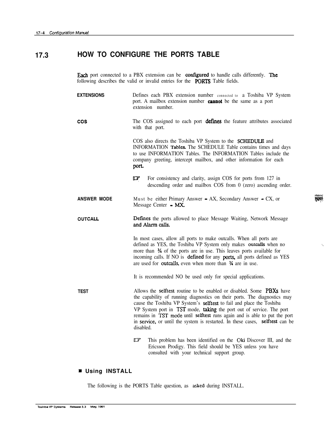 Toshiba VP 300S manual HOW to Configure the Ports Table, Cos 