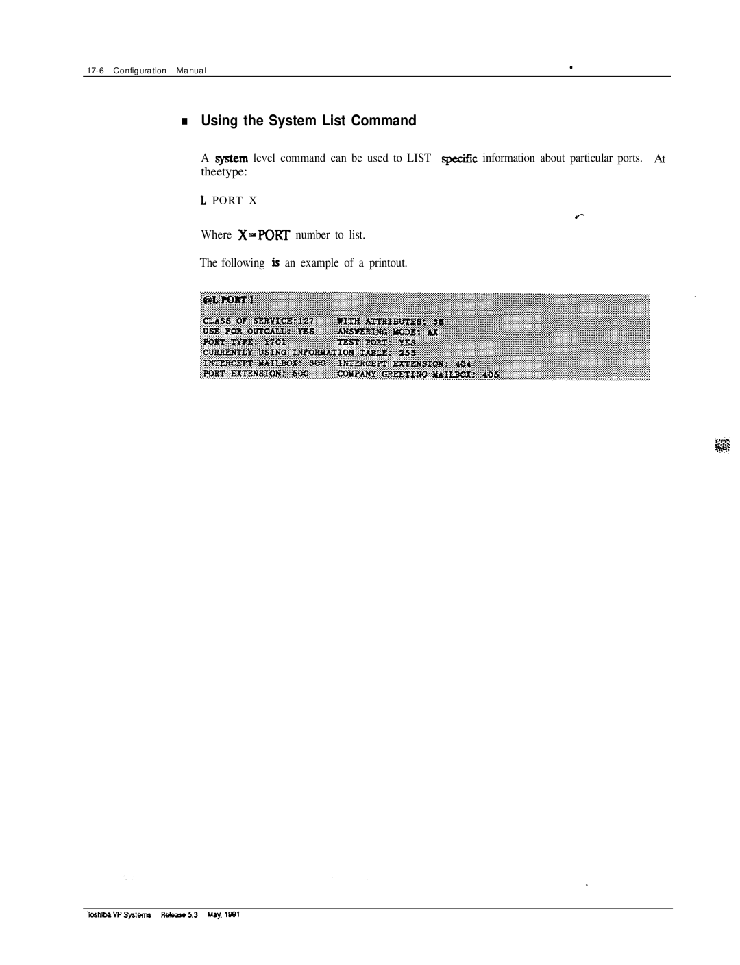 Toshiba VP 300S manual Using the System List Command 