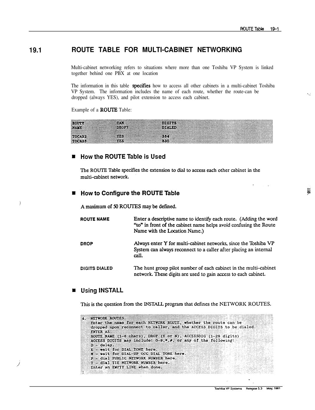 Toshiba VP 300S manual Route Table for MULTI-CABINET Networking 