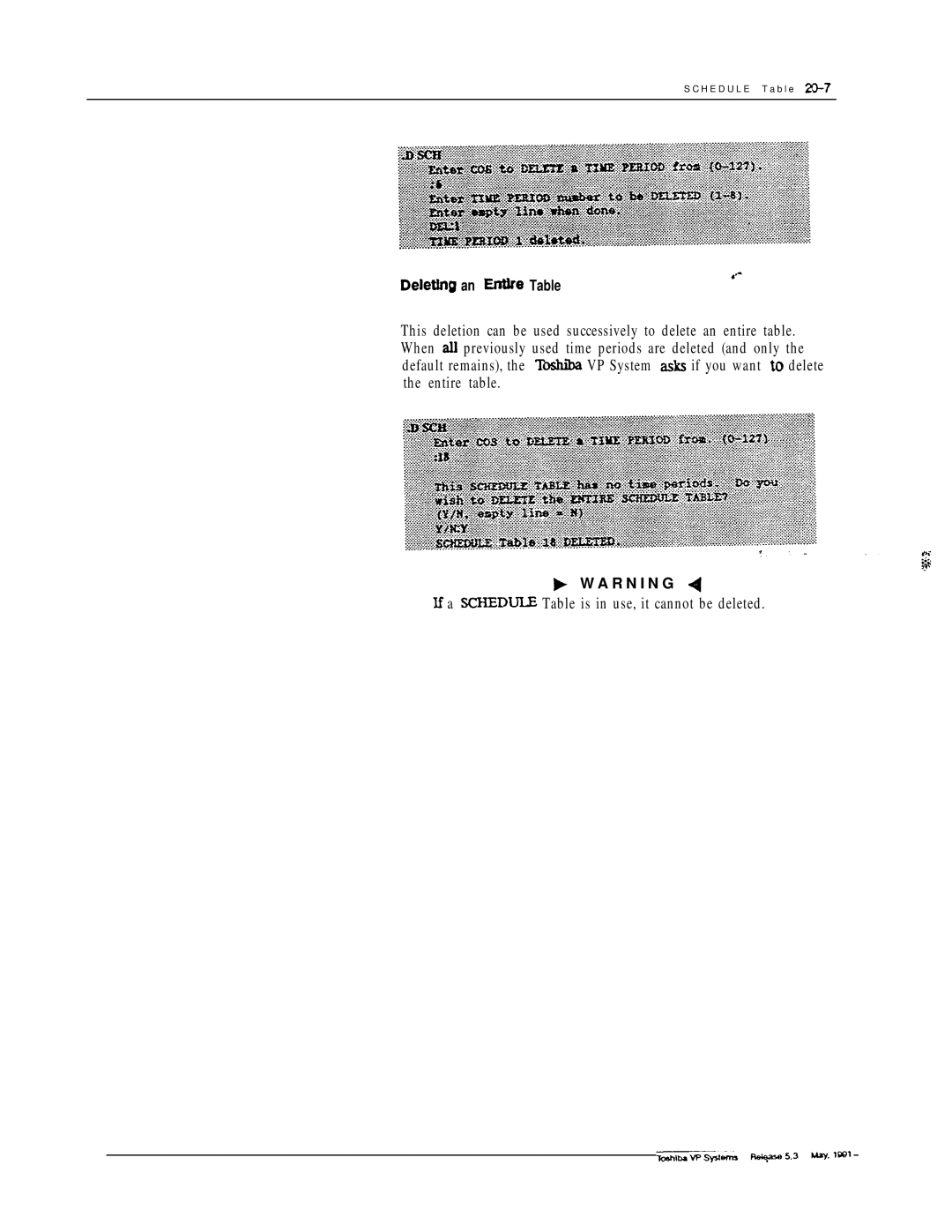 Toshiba VP 300S manual If a SCHEDUlE Table is in use, it cannot be deleted 