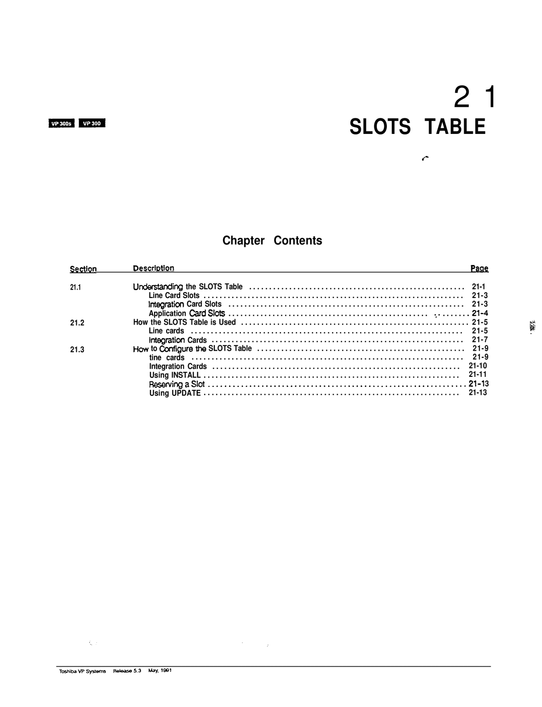 Toshiba VP 300S manual Slots Table 