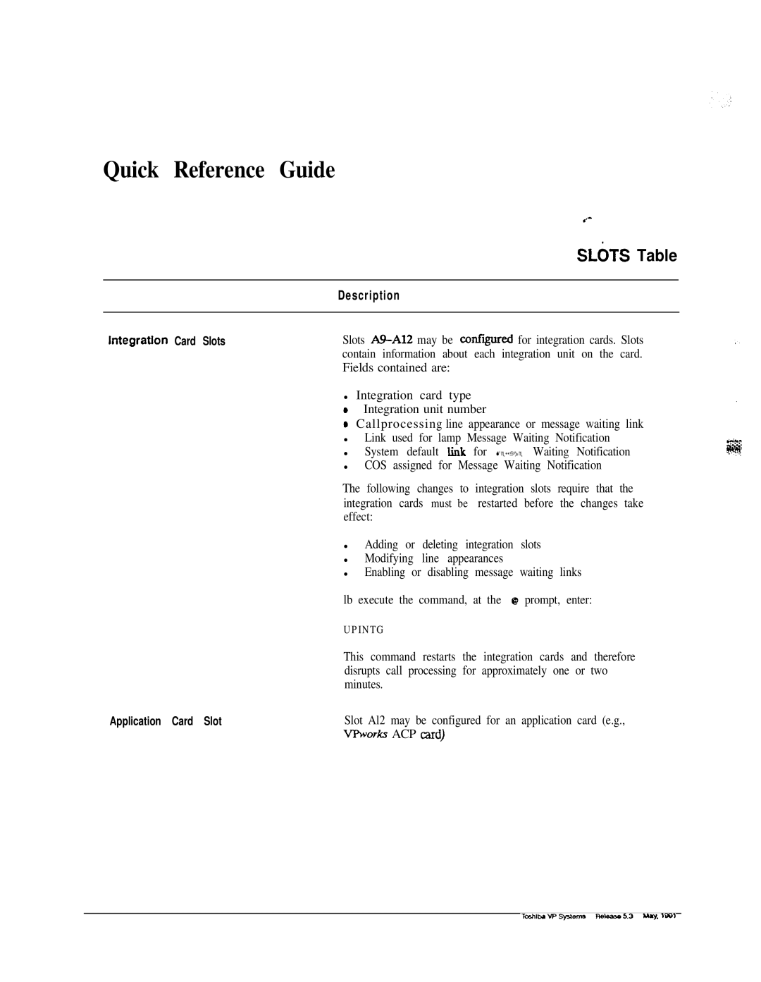 Toshiba VP 300S manual Quick Reference Guide 