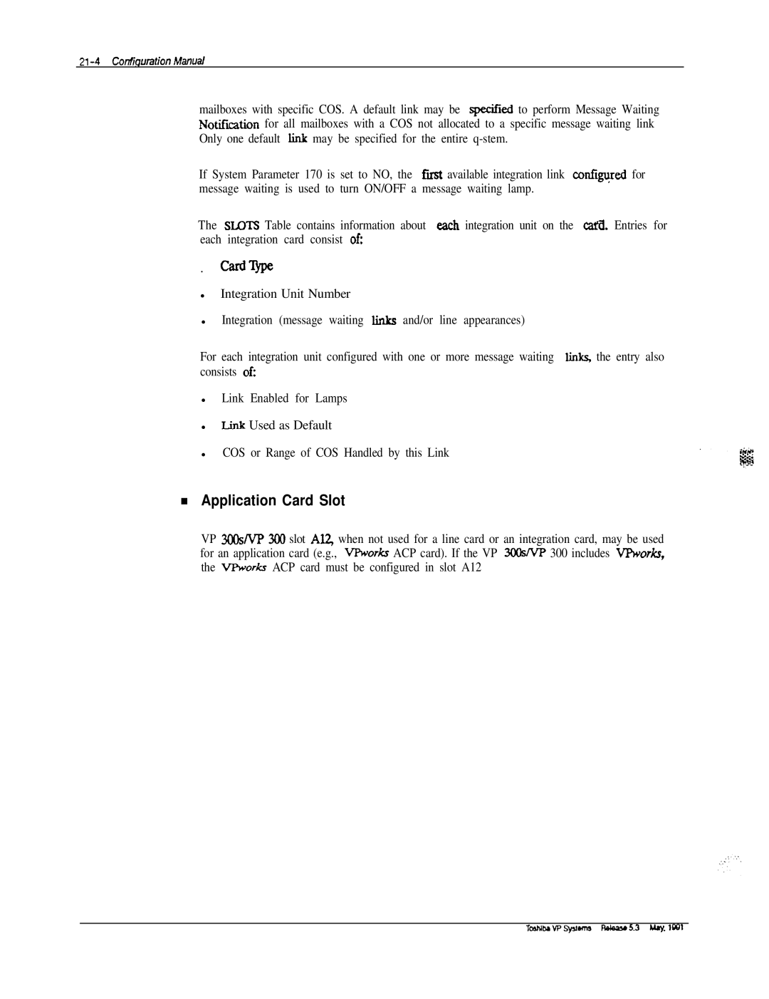 Toshiba VP 300S manual Application Card Slot 