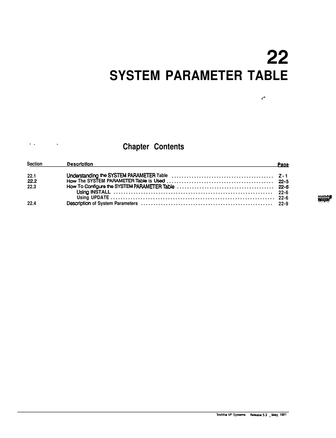 Toshiba VP 300S manual System Parameter Table 