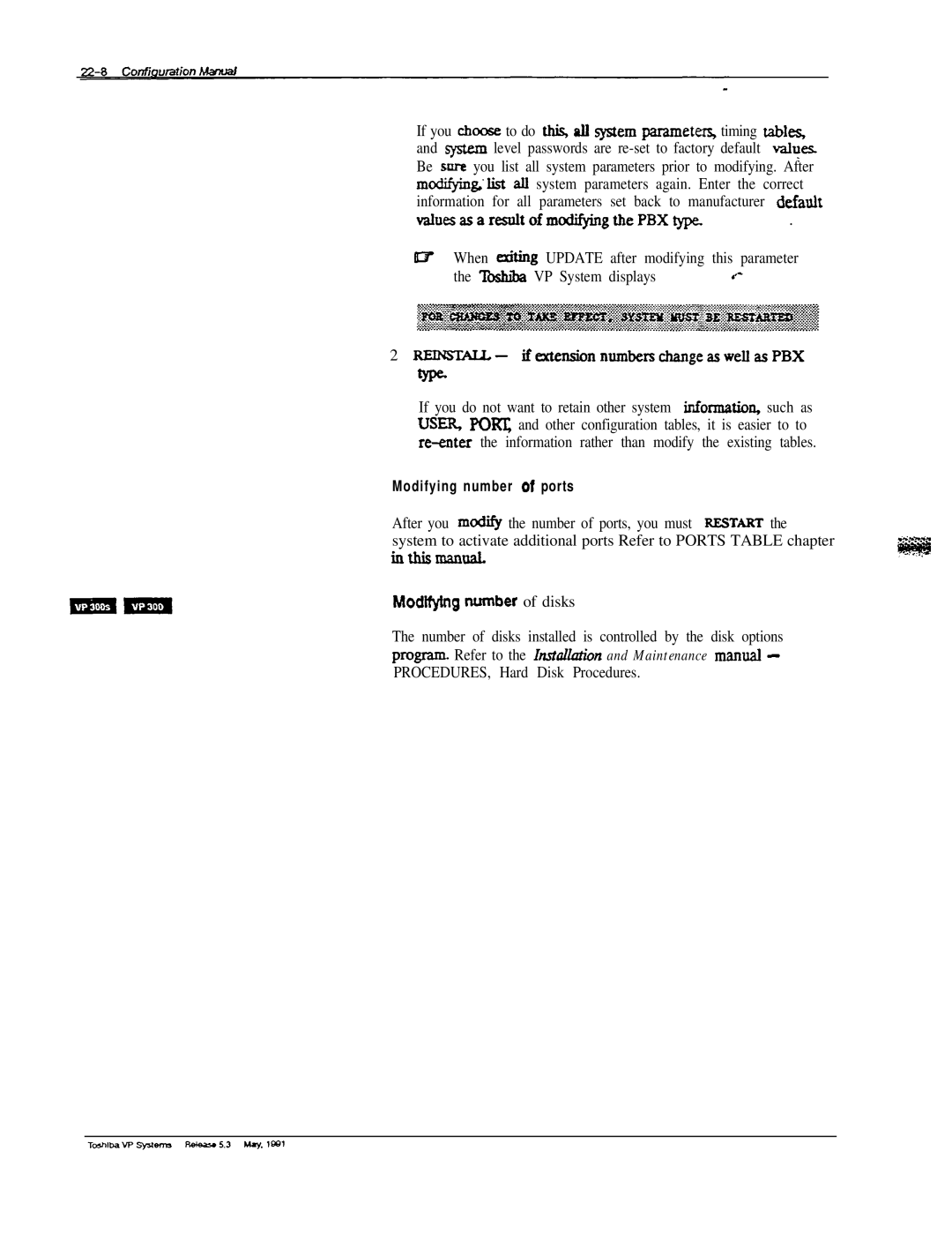 Toshiba VP 300S manual Modifying number of ports 