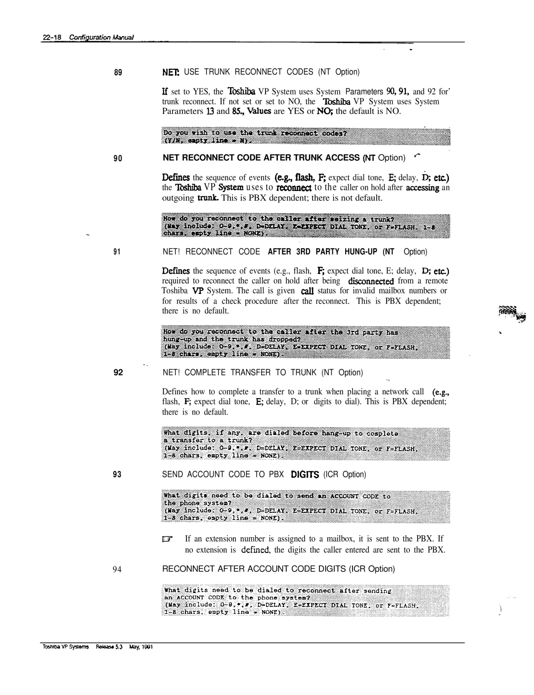 Toshiba VP 300S manual NET. USE Trunk Reconnect Codes NT Option, NET! Complete Transfer to Trunk NT Option 