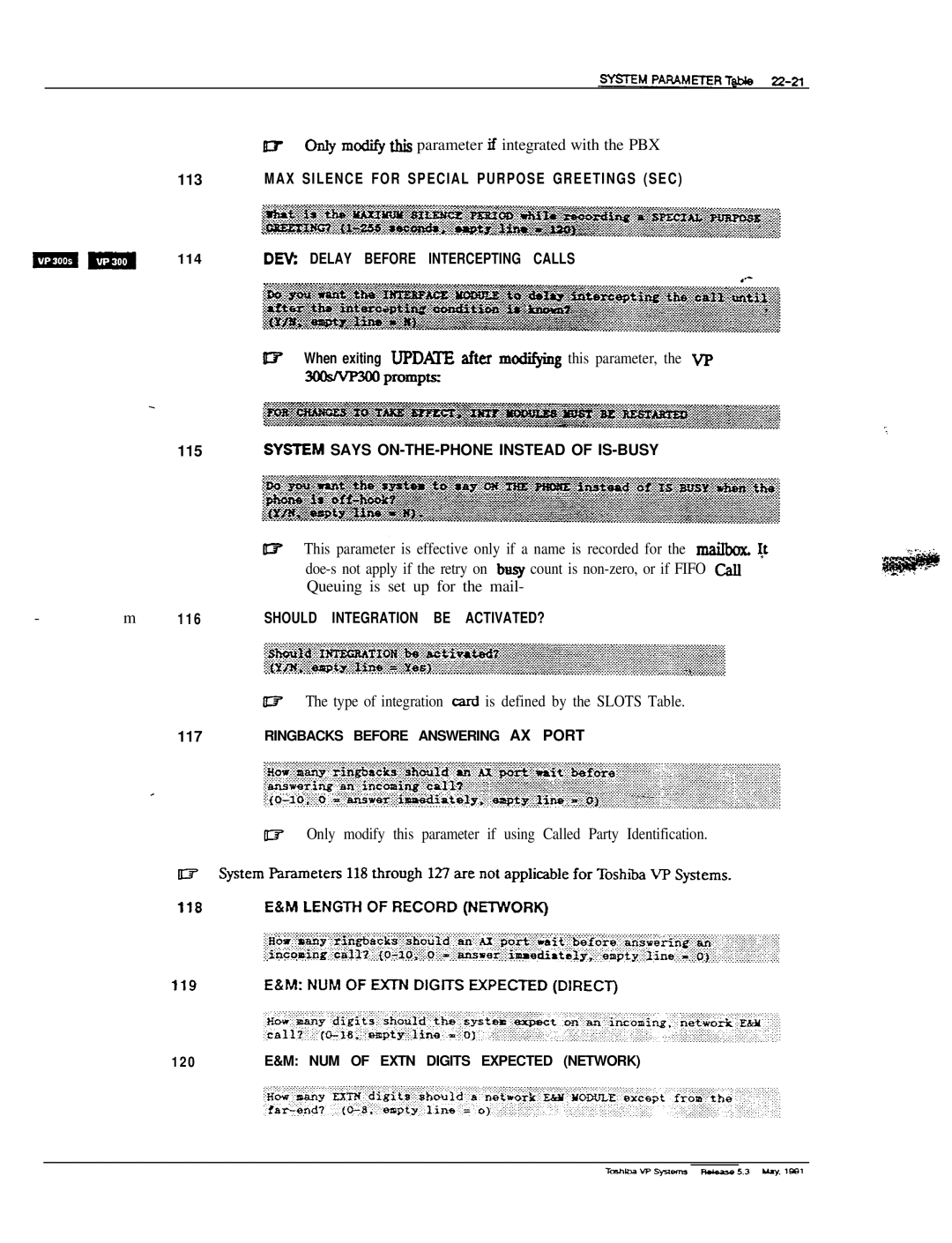 Toshiba VP 300S manual BZ? OnIy mod@ this parameter if integrated with the PBX 