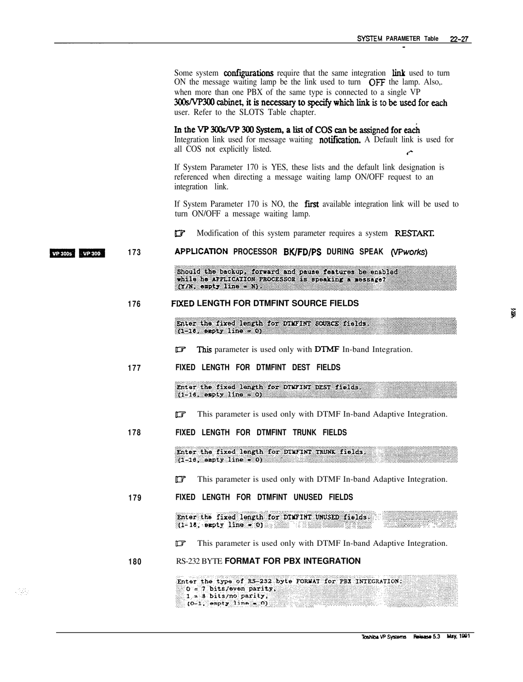 Toshiba VP 300S manual Fixed Length for Dtmfint Dest Fields 