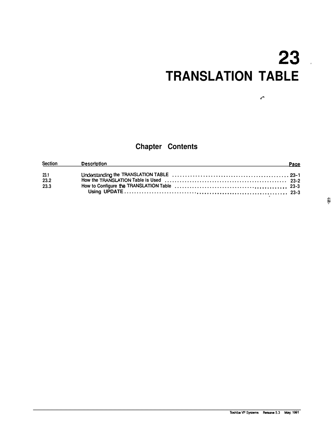 Toshiba VP 300S manual Translation Table 