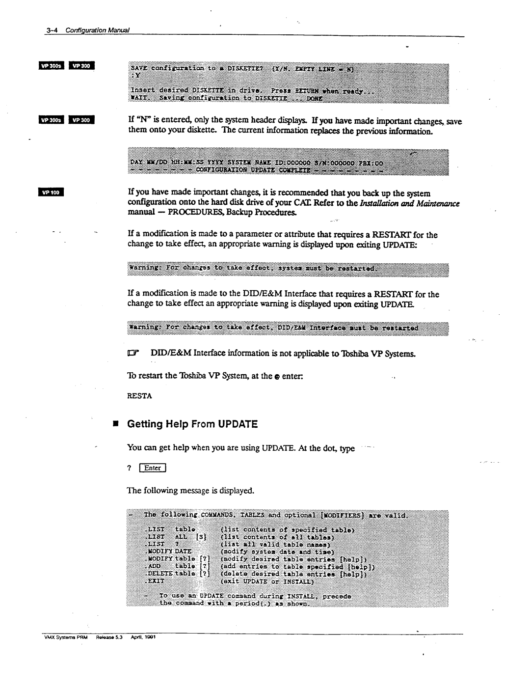 Toshiba VP 300S manual Getting Help From Update, Cae, Resta 