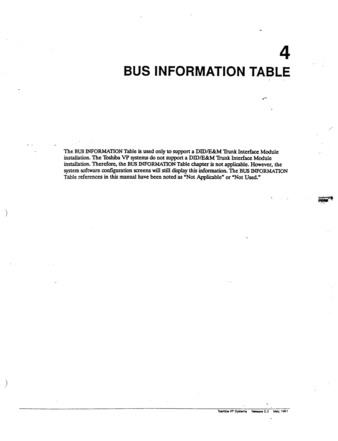 Toshiba VP 300S manual BUS Information Table 