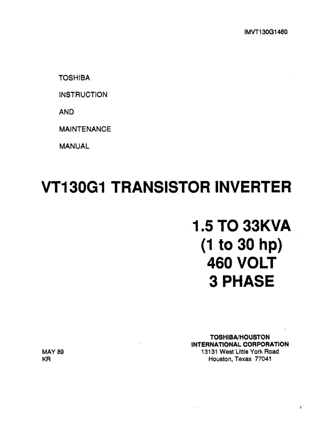 Toshiba VT130G1 manual 