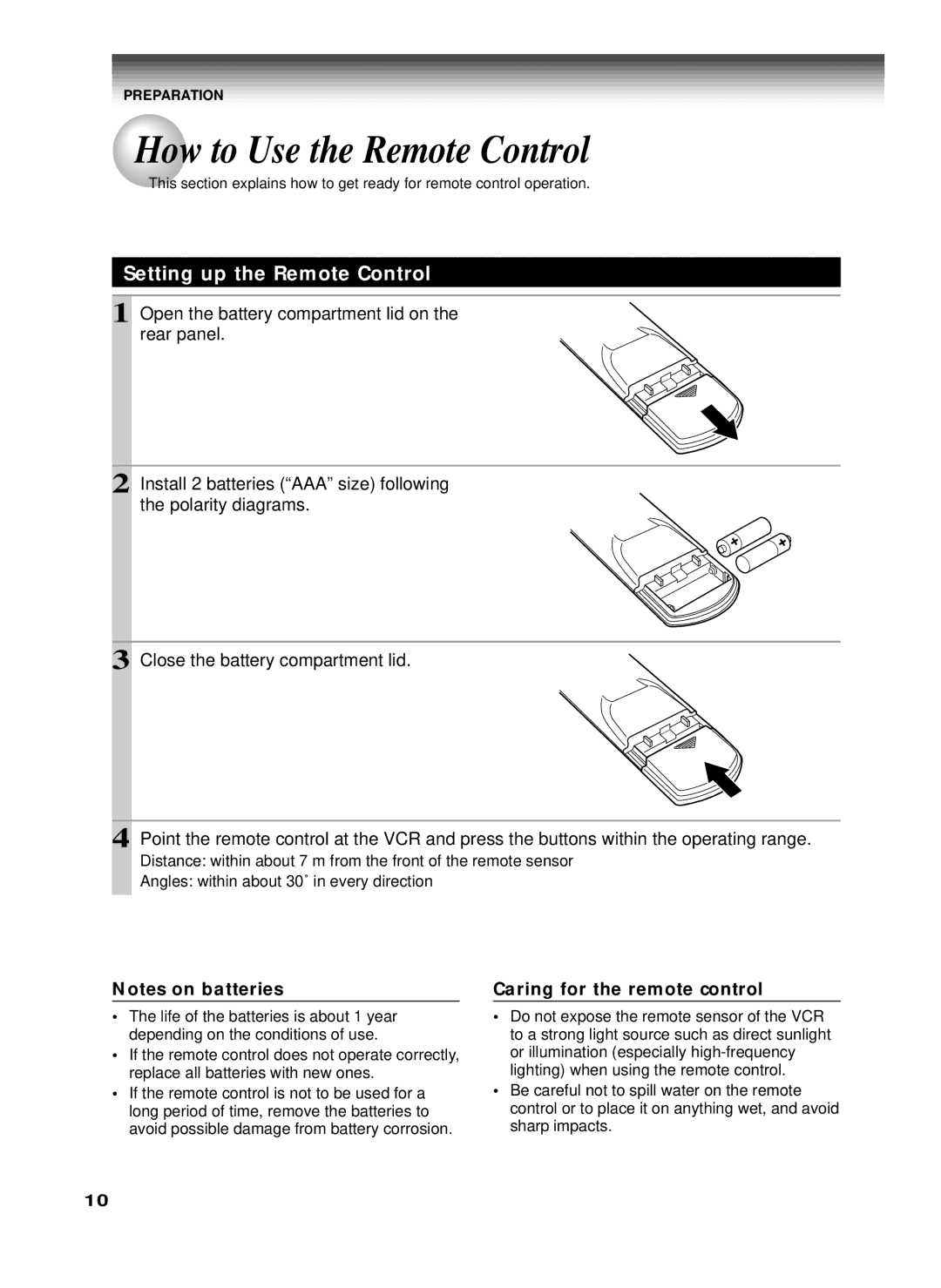 Toshiba W-622 owner manual How to Use the Remote Control, Setting up the Remote Control, Caring for the remote control 