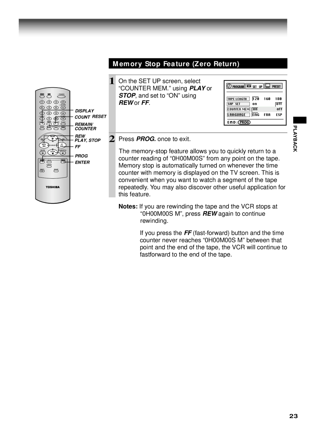 Toshiba W-622 owner manual Memory Stop Feature Zero Return 