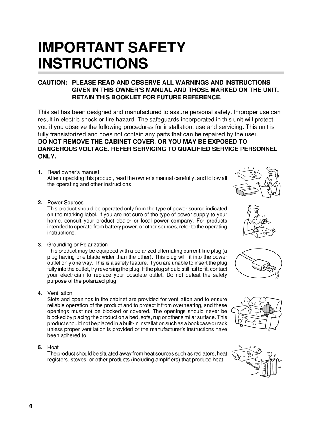 Toshiba W-622 owner manual Important Safety Instructions 