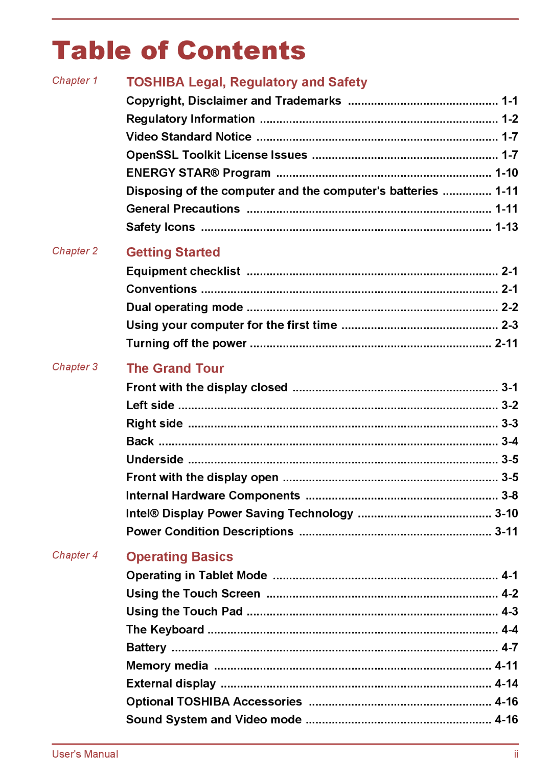 Toshiba W30DT-A-100 user manual Table of Contents 