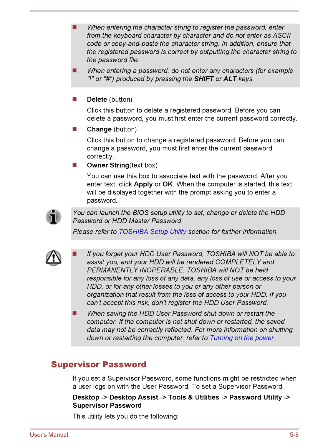 Toshiba W30DT-A-100 user manual Supervisor Password, Owner Stringtext box 